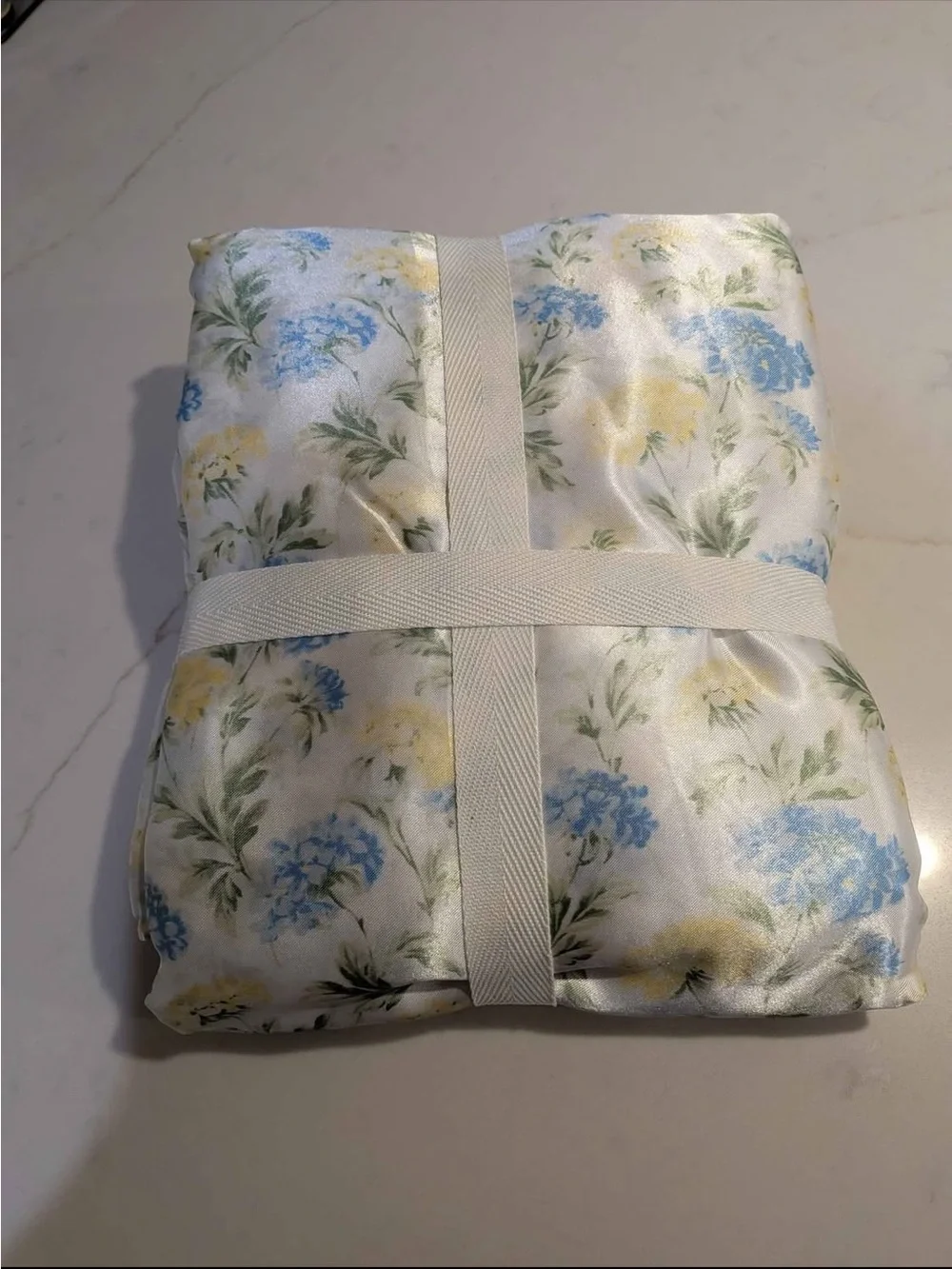 Laura Ashley Satin Sheet Set Paris Fleur Blue Silky Floral - Queen